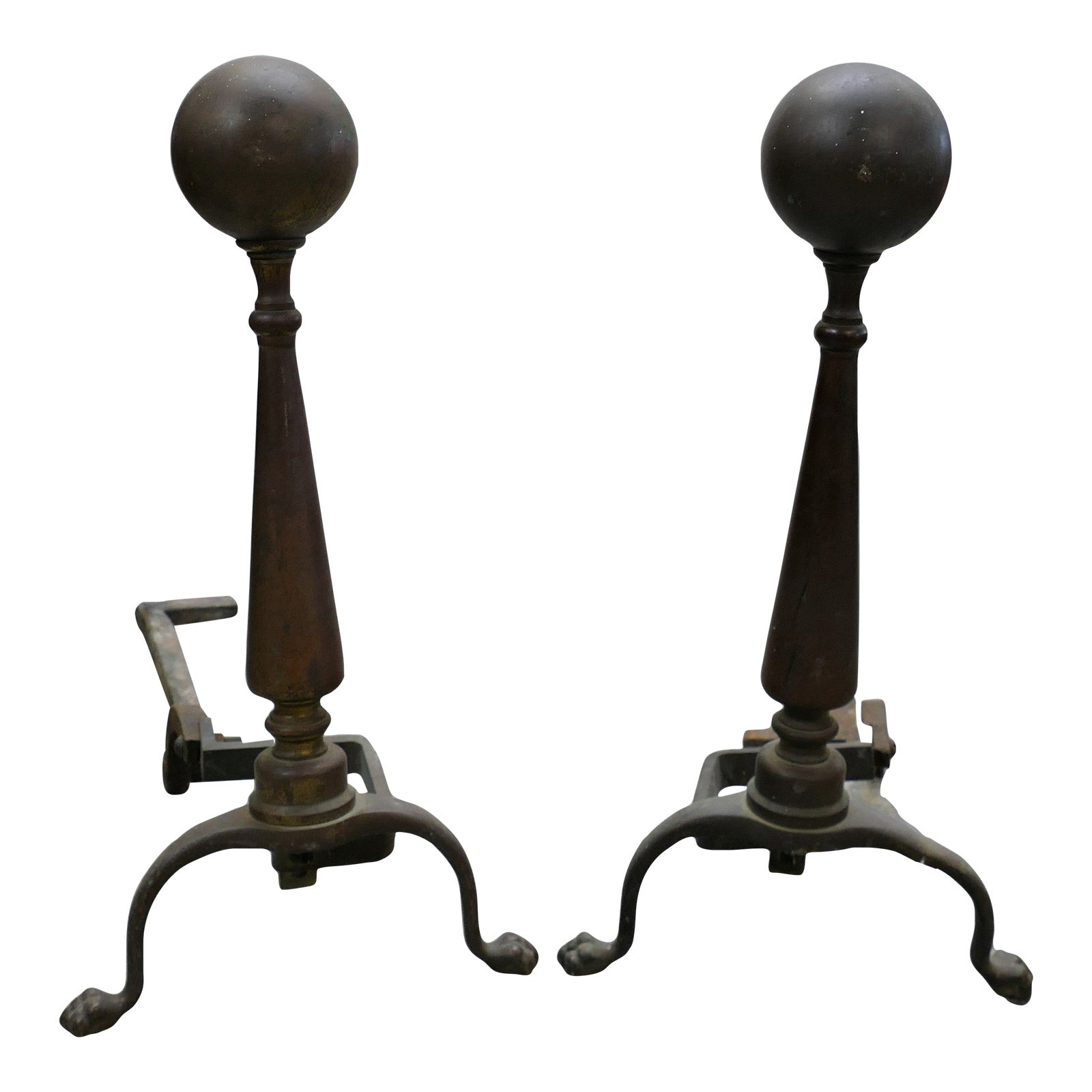 Antique Large Brass Cannonball Fireplace Andirons a Pair Chairish