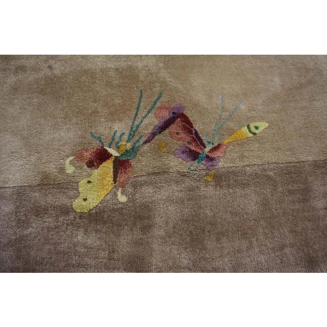 Textile 1920s Tan Taupe Garden Antique Chinese Art Deco Carpet 8'9" X 11'6" Handknotted Wool Rug For Sale - Image 7 of 15