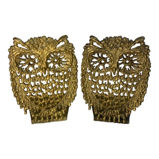 Vintag Brass C. 1970s Owl Bookends - Pair For Sale