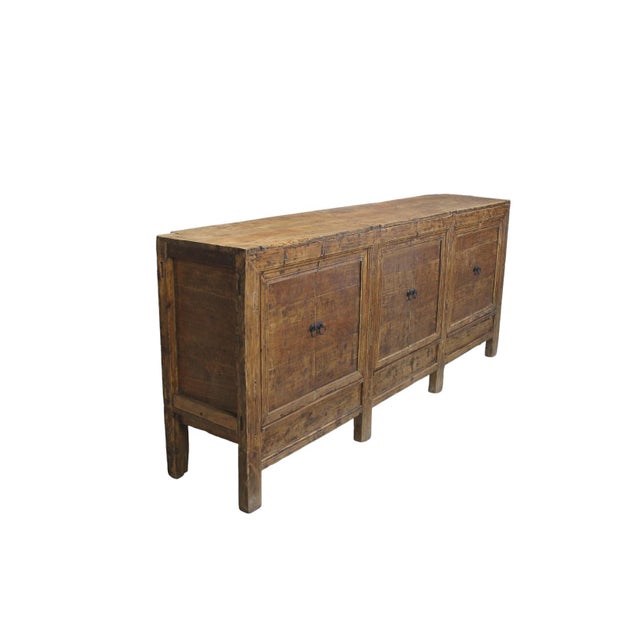 Chinese Aged Poplar 3 Door Cabinet For Sale - Image 3 of 10