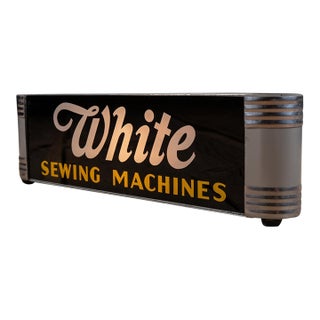 Art Deco White Sewing Machines Lighted Counter Display Sign For Sale