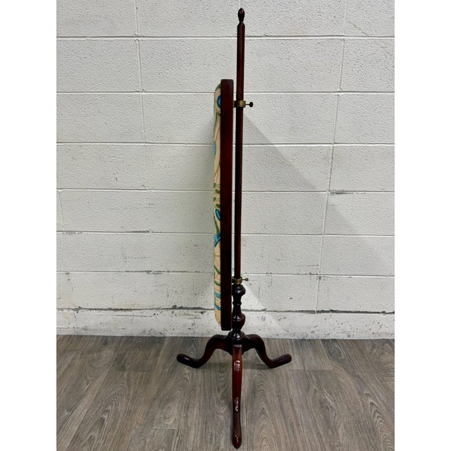 Wood Vintage Queen Anne Style Adjustable Needlepoint Embroidered Fire Screen For Sale - Image 7 of 9