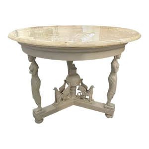 19th C Style Winged Griffin Marble Top Table W Figural Columns