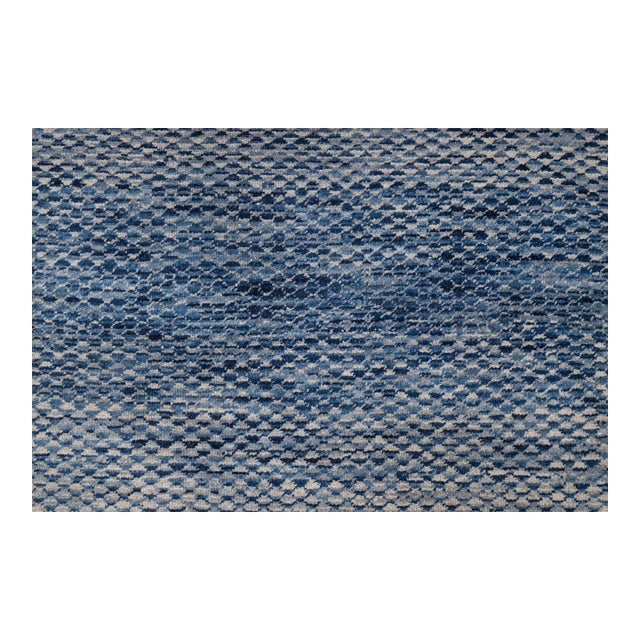 4' x 6' Savannah Hand Knotted Modern Blue Gray Wool & Silk Rug For Sale