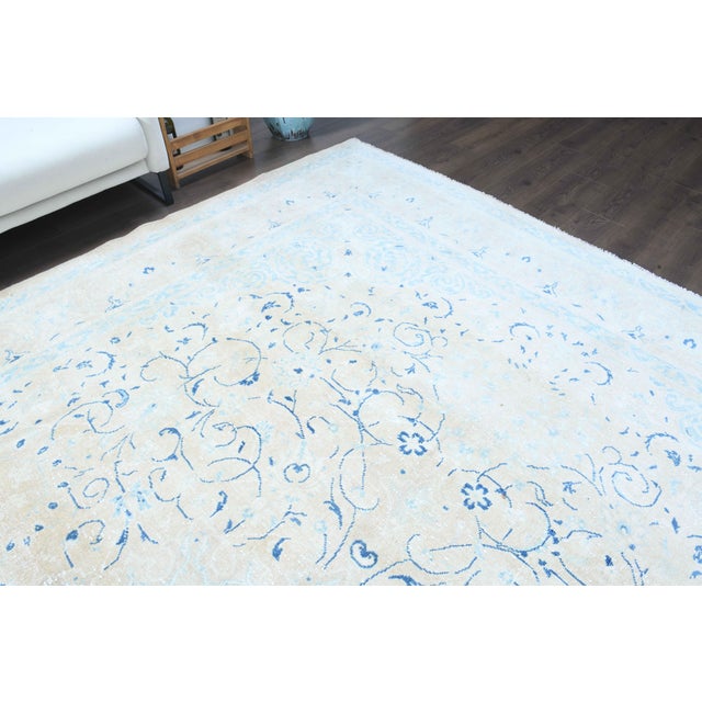 1970s Vintage Persian Handmade Wool Cotton Light Blue Area Rug For Sale - Image 10 of 11