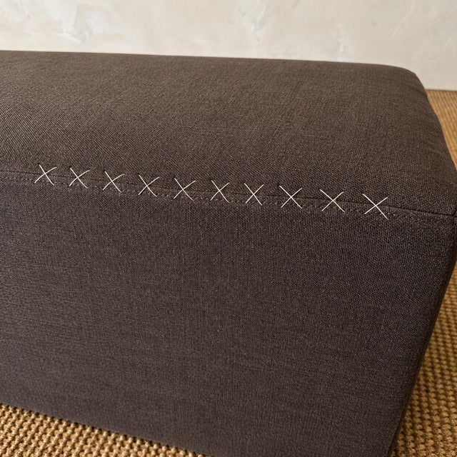 Linen Berg Cafe Noir Bench by Bloom Home Inc, Modern Linen Upholstery For Sale - Image 8 of 10