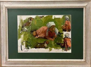 Klara Vlassova, Little Girl with Dog, 1950s, Oil, Framed