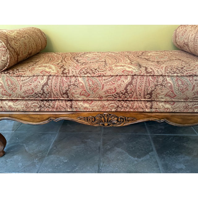 French Ethan Allen Belfiore Bench — Showroom Fabric, Excellent Condition For Sale - Image 3 of 3