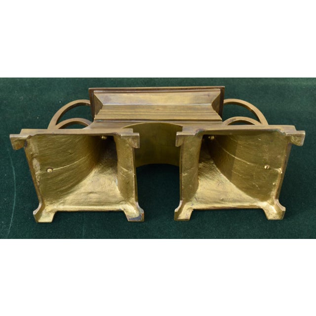 Antique Art Nouveau Bronze Dbl. Inkwell and Porcelain Inserts For Sale - Image 9 of 16