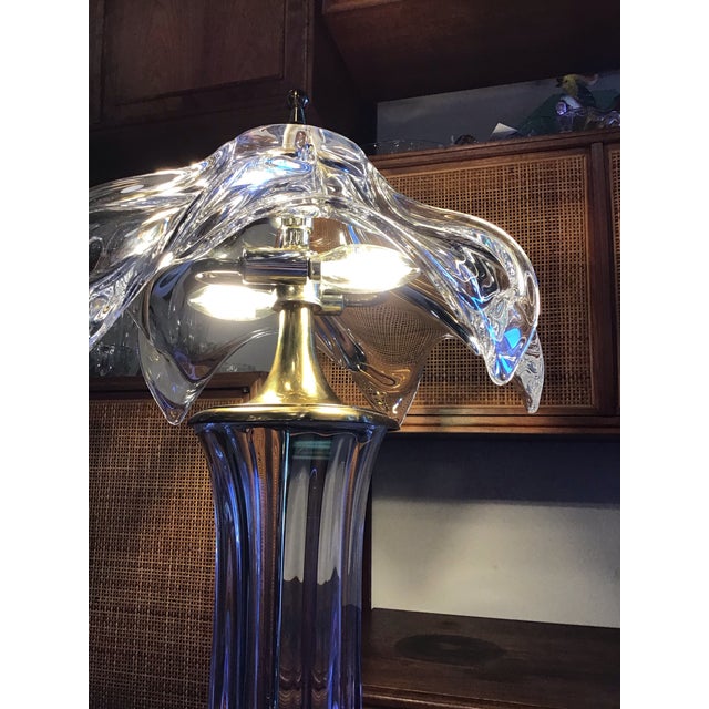 Art Deco Table Lamp by Cofrac Art Verrier, Clear Crystal & Brass, France, 1970s For Sale - Image 12 of 12