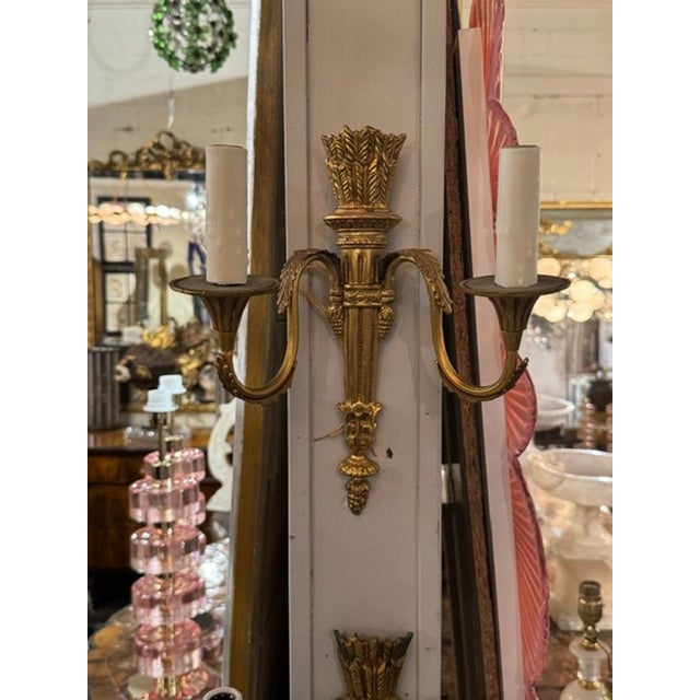 Metal Mid 20th Century Pair of French Empire Gilt Bronze Empire Sconces For Sale - Image 7 of 7