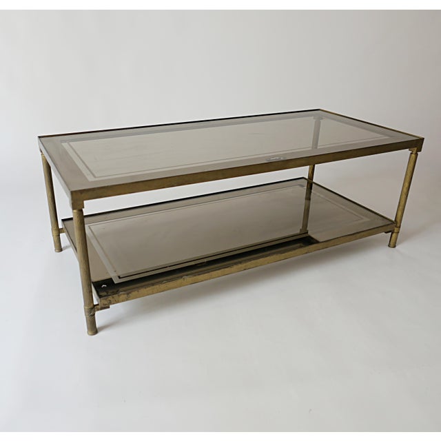 Vintage Brass Coffee Table with Smoked Glass and Mirror from Maison Jansen, 1960s For Sale - Image 6 of 11
