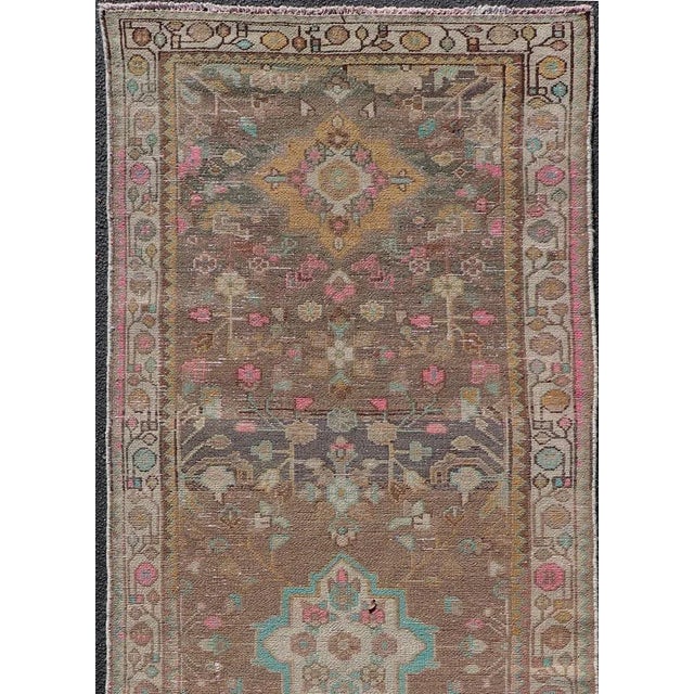 Persian Vintage Hamadan Runner With Medallions Set On A Tan Field. Keivan Woven Arts/ rug/ MSE-1293.Country of Origin:...