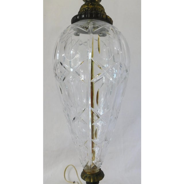 Vintage Mid-Century Tall Cut Crystal Marble Base Gold Metal Table Lamp For Sale - Image 11 of 12
