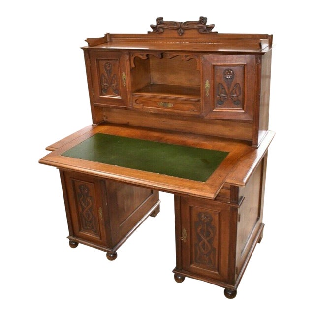 1950s Large Leather Top Home Office Secretary Desk For Sale