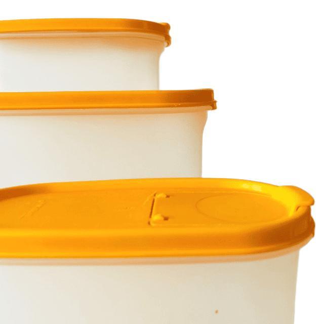 1980s Vintage Oval Storage Jars in Ochre Yellow Orange from Tupperware, 1980s, Set of 3 For Sale - Image 5 of 10