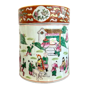 Vintage Asian Chinoiserie Hand Painted Lidded Vase