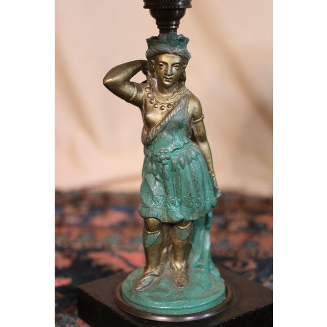 Late 19th Century Eclectic Bronze Woman Lamp With Popsicle Stick Shade For Sale - Image 11 of 17