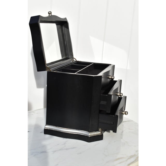 Transitional Two Drawer Table Top Jewelry Box in Black & Silver Finish W/Fitted Interior Chairish