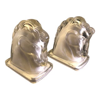 Vintage Glass Horse Bookends - a Pair For Sale