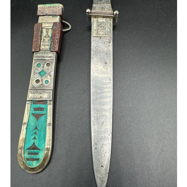 Tiffany Blue Tuareg Dagger With Hand Tooled Leather & Metal Scabbard For Sale - Image 8 of 16