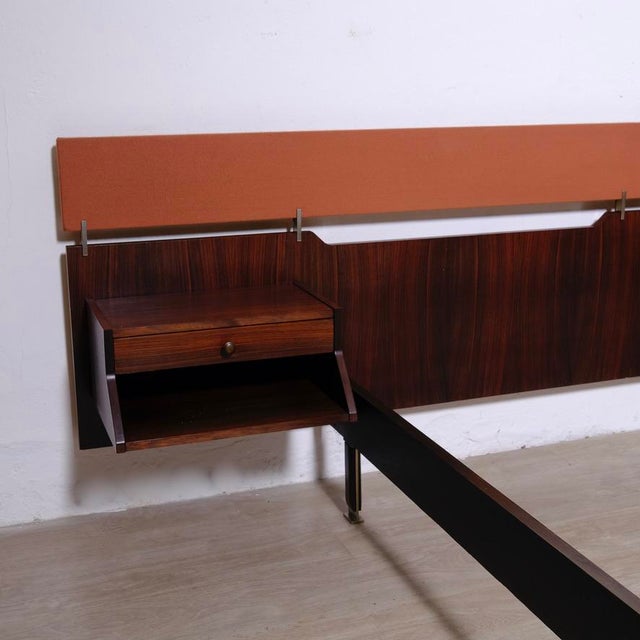 Mid-Century Modern Mid-Century Double Bed with Suspended Bedside Tables in Wood and Fabric, 1950s For Sale - Image 3 of 18