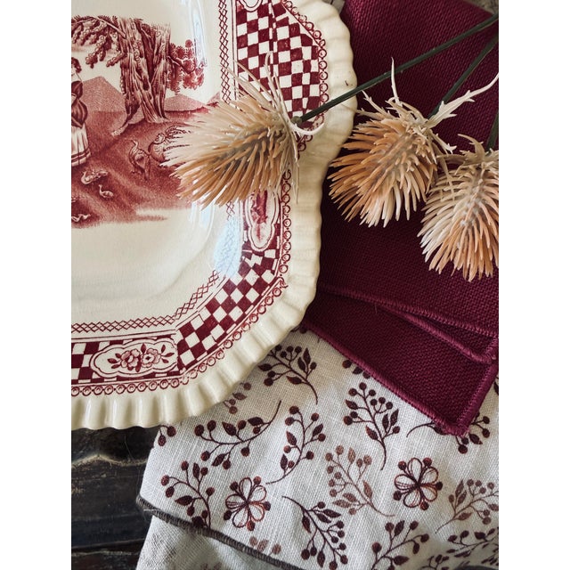 Late 19th Century Antique W. Adams & Sons Red Transferware Cake Plate | Old English Rural Scenes | Square Handled Serving Plate England For Sale - Image 5 of 12