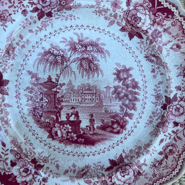American A Antique Staffordshire "Italian Villas" Red Transfer Decorated Plate, 1830’s For Sale - Image 3 of 11