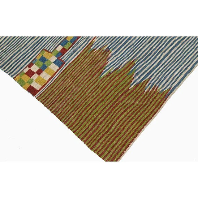 Blue Handwoven Scandinavian Style Persian Kilim Area Rug - 3'8" × 6′7″ For Sale - Image 8 of 10