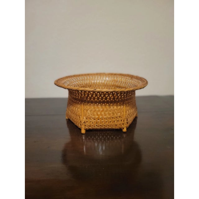 Asian Vintage Small Bamboo Basket For Sale - Image 3 of 9