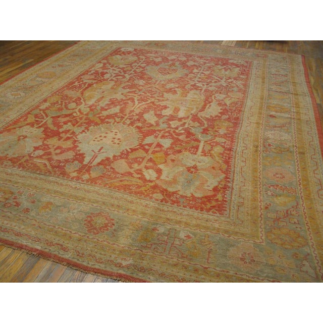 Tribal 1880s Red Rust Large Scale Tribal Antique Turkish Oushak Rug 12'0" X 15'6" Handknotted Wool Carpet For Sale - Image 3 of 6