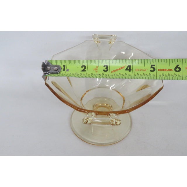 Yellow Depression Glass Pedestal Bowl Octagonal Swirl Pattern With Handles 4891b For Sale - Image 13 of 13