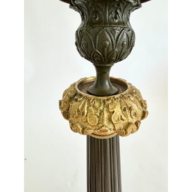 19th C French Charles X Gilt & Patinated Bronze Candlesticks - A Pair For Sale - Image 12 of 14