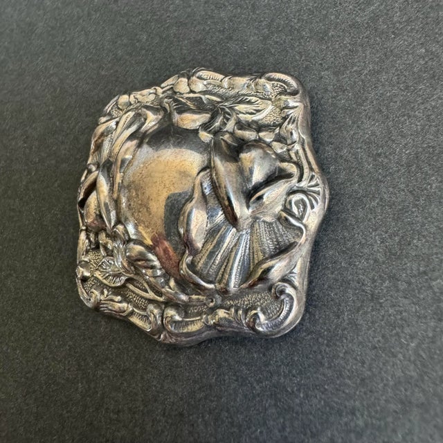 Victorian Art Nouveau Sterling Silver Brooch Ornate Square Pin Vintage Antique Estate Jewelry For Sale - Image 3 of 11
