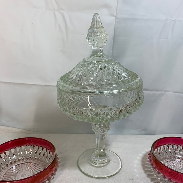 1960s Vintage Indiana Glass Diamond Point Ruby Flash Holiday Set - 5 Pieces For Sale - Image 5 of 7