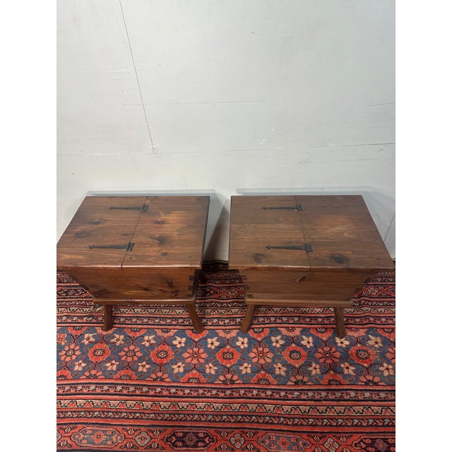 Brown Pair of Rustic Pine Side Tables For Sale - Image 8 of 9