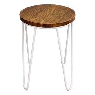 Vintage Elm Bar Stool with White Hairpin Legs For Sale