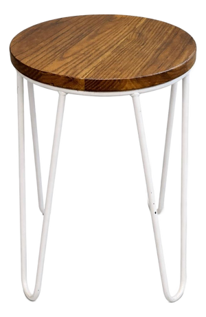 Vintage Elm Bar Stool with White Hairpin Legs