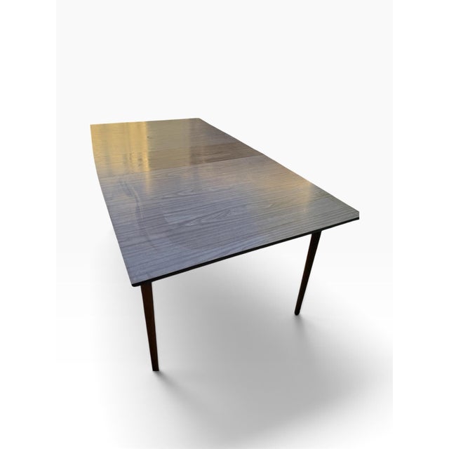 Vintage Mid-Century Modern Formica Extendable Dining Table With Walnut Wood Legs For Sale - Image 4 of 10