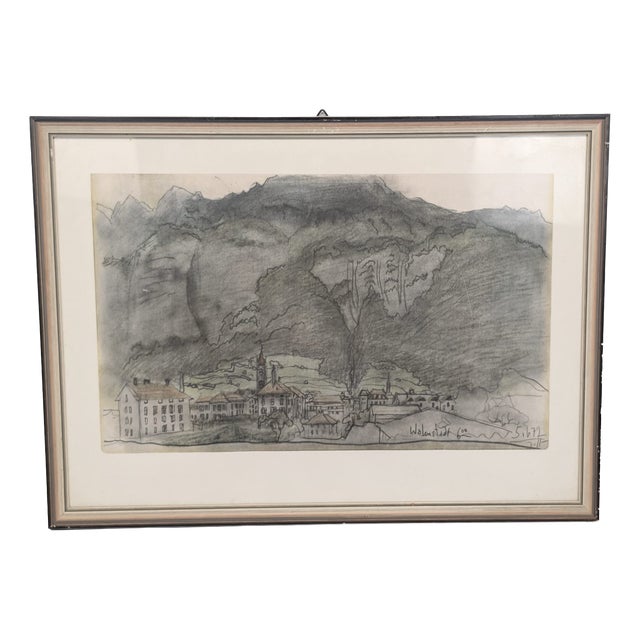 Walenstadt in Switzerland at the Foot of the Mountains, 1960s, Lithograph For Sale