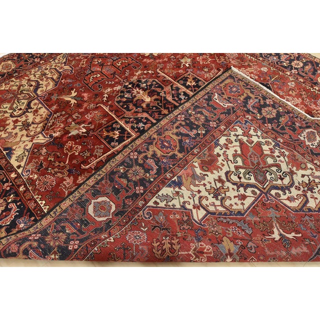 Heriz Rug 9'9'' X 12'10'' Red Wool Vintage Traditional Hand-Knotted Carpet For Sale - Image 14 of 15
