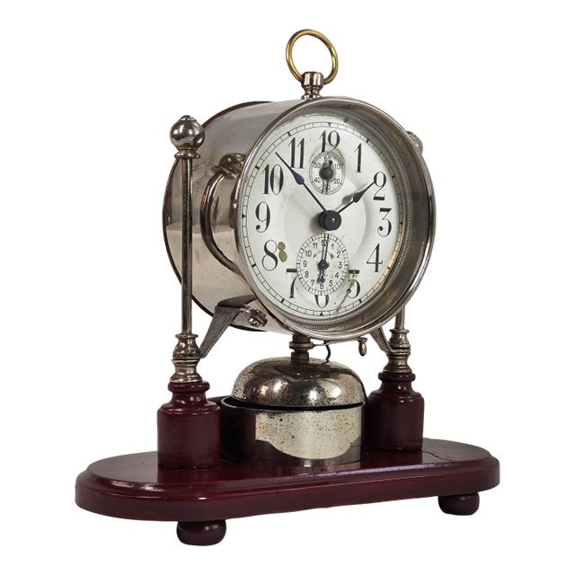 1903 Antique German Alarm Desk Clock by Gebrüder Junghans For Sale