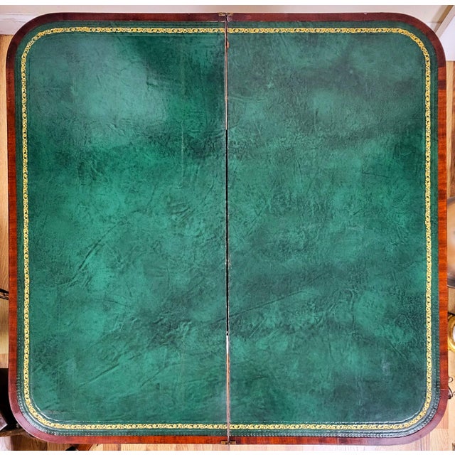 Antique American 19th C Regency Mahogany Flip Top Leather Game Table & Console For Sale - Image 11 of 18