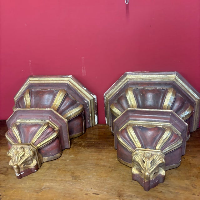 Antique 19th Century Gold and Purple Lacquered Shelves with Painted Imitation Marble Tops, 1800, Set of 2 For Sale - Image 4 of 18