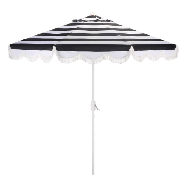 Lucerna 9 Ft Crank Umbrella, Black Stripe/White Pole For Sale