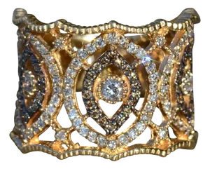 The Tipton: Ladies 14K Yellow Gold Cocktail Ring set with White and Black Diamonds