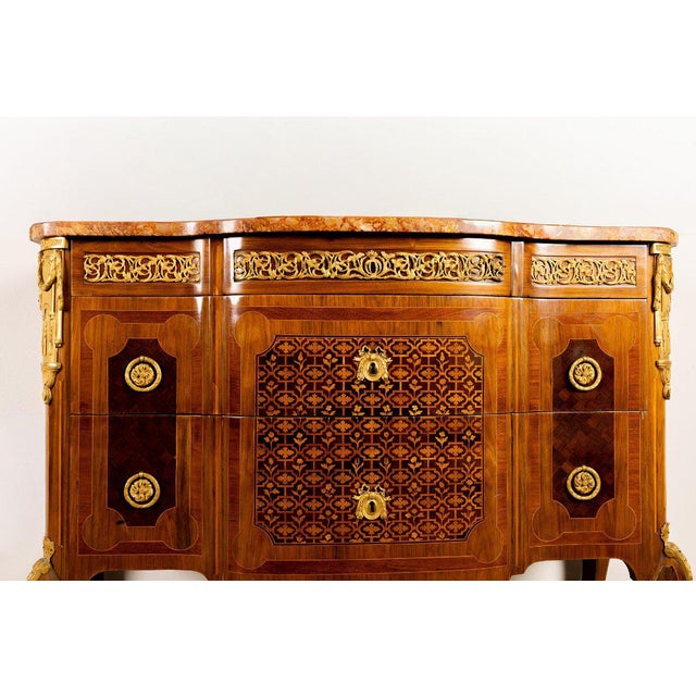 Napoleon III Style Chest of Drawers with Gilded Bronze Inlays and Applications, France, 19th Century For Sale - Image 3 of 7