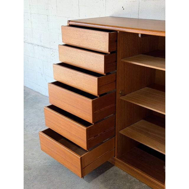 Teak Tall Dresser With 6-Drawers and Interior Shelving Danish Mid-Century Modern 1970s For Sale - Image 4 of 12