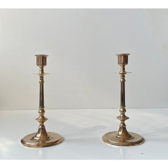 Metal Antique Swedish Brass Candleholders by Carl W. Keijser & Co, Set of 2 For Sale - Image 7 of 7