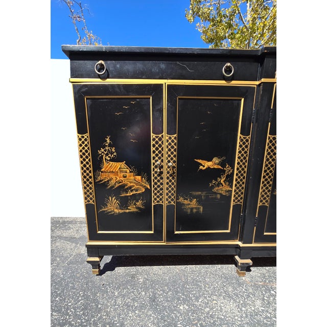 Vintage Chinese Asian Black Lacquer Chinoiserie Sideboard Credenza Greene Hinkle For Sale - Image 9 of 18